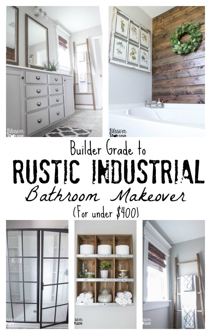 Master Bathroom Budget Makeover Builder Grade To Rustic Industrial Don T Forget To Pin It For Later