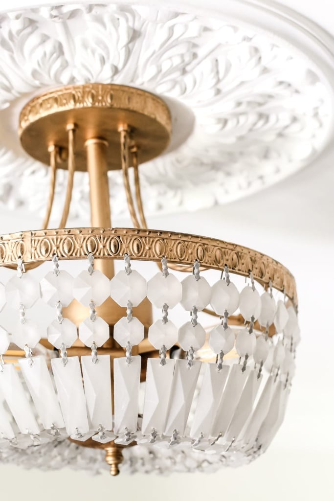 Antique Gold Frosted Crystal Light Fixture Makeover Bless'er House