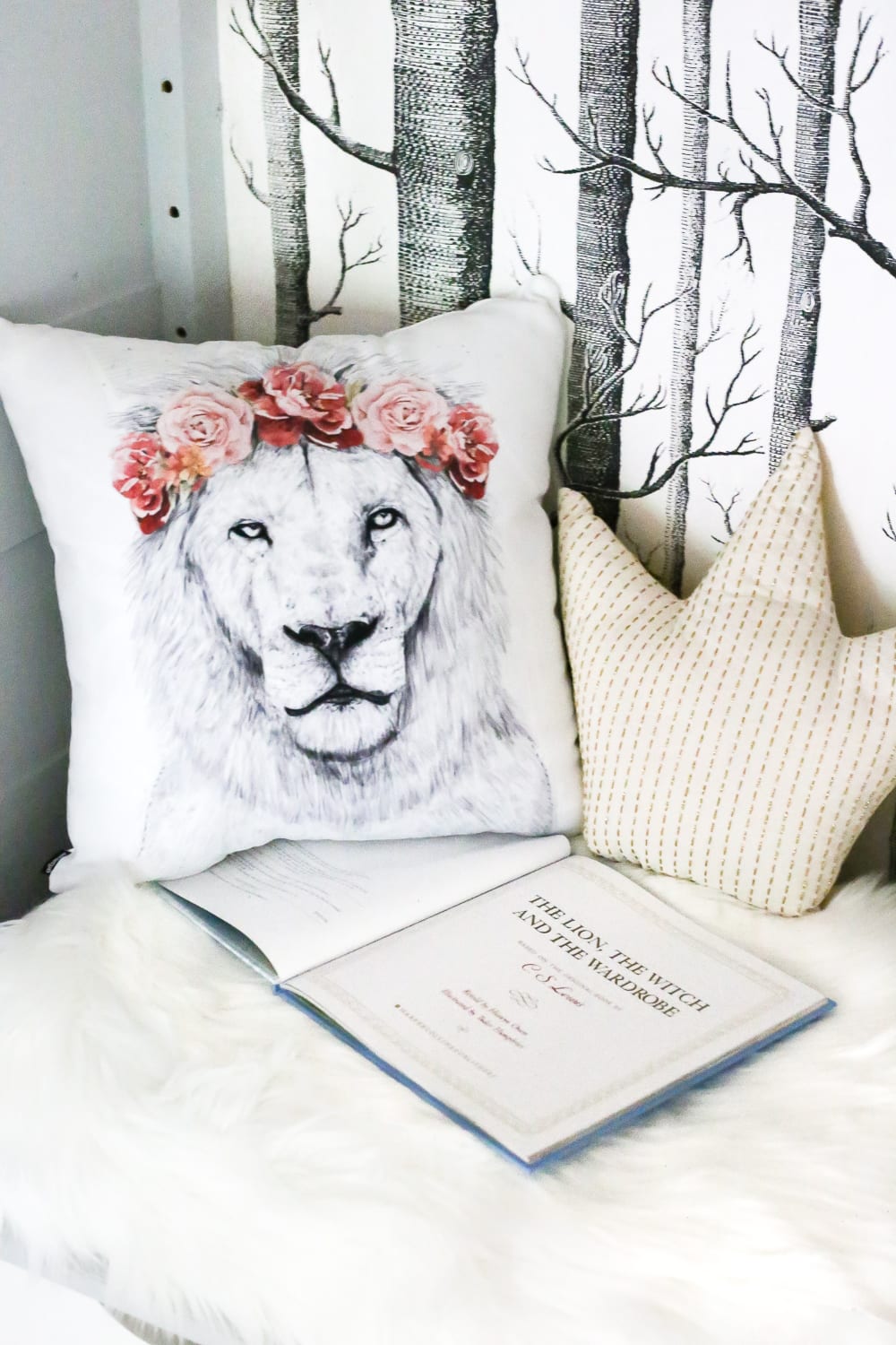 DIY Narnia Wardrobe Reading Nook | blesserhouse.com - A plain, thrifted armoire gets a sweet, fairytale-like makeover as a reading nook based on the story of The Lion, the Witch, and the Wardrobe. 