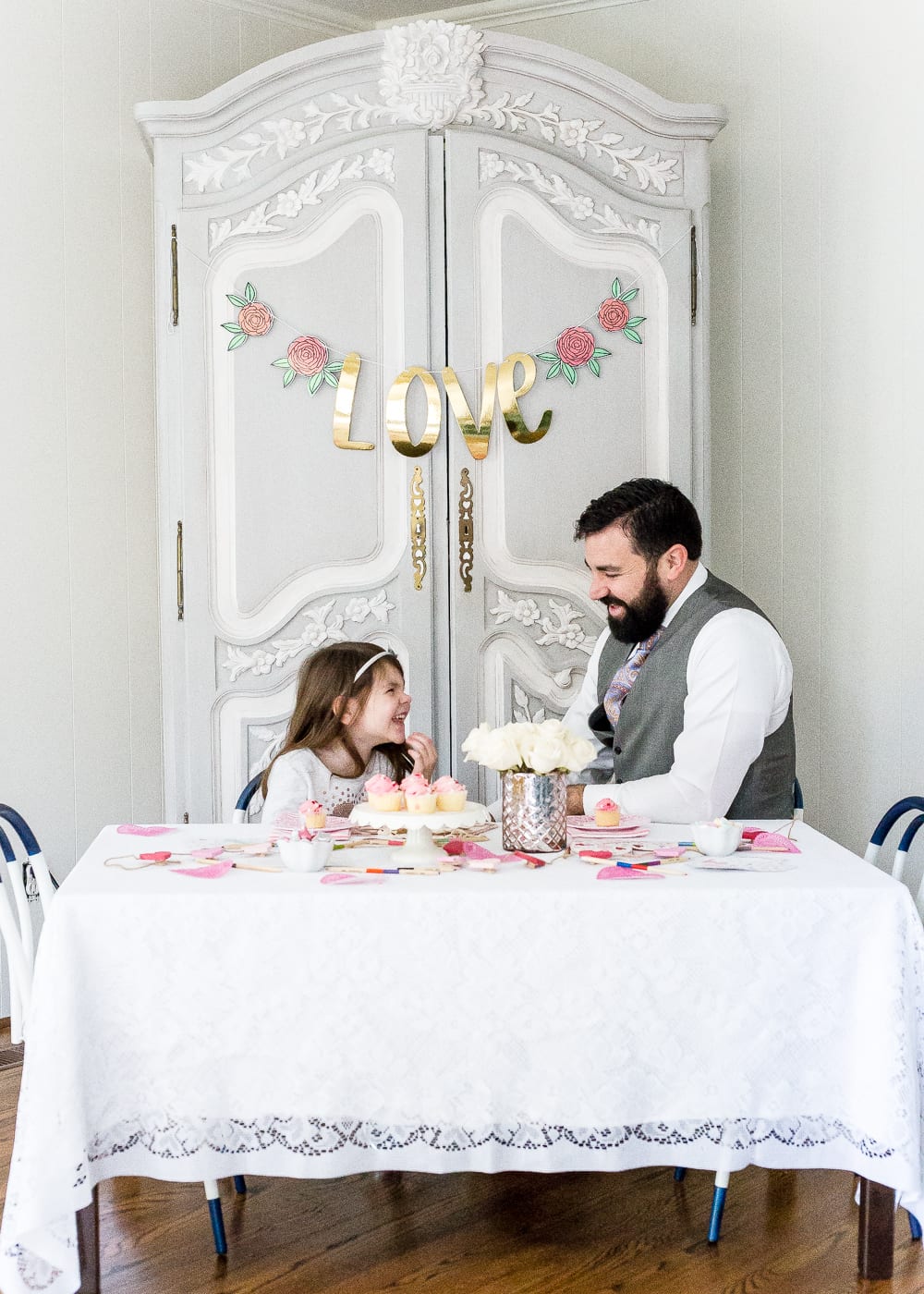 A Valentine's Day daddy daughter date using decor and activities from the Target Dollar Spot. #valentinesday #kidsdecor #kidsvalentines #valentinesdecor 
