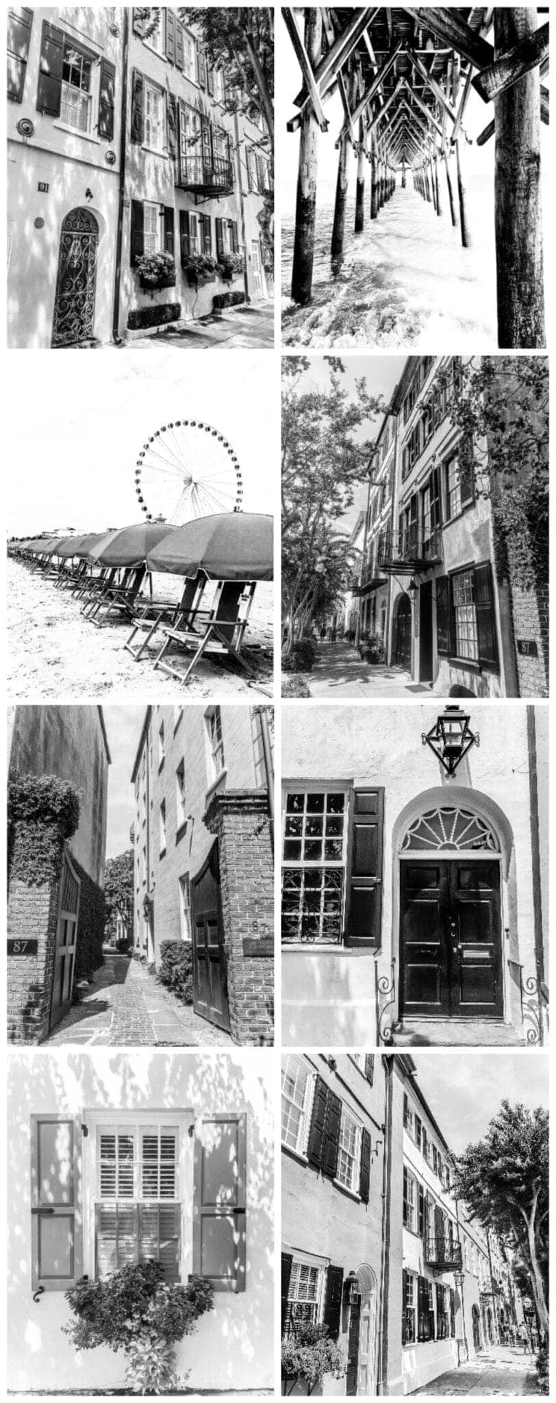 Free Carolina coastal art printable set featuring Rainbow Row in Charleston and the Myrtle Beach Boardwalk