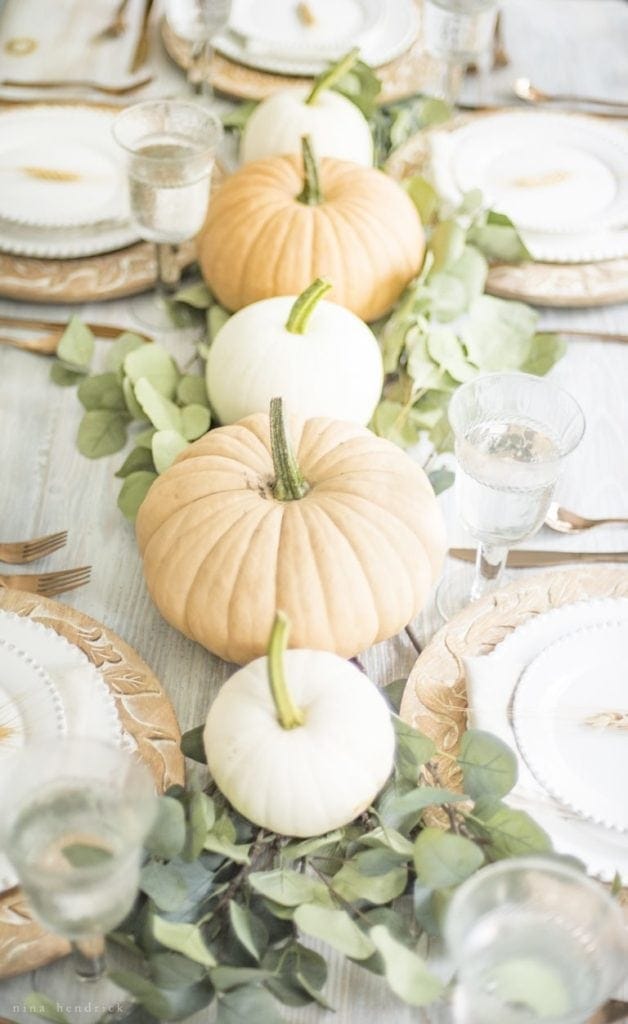 5 Ideas for Creative Thanksgiving Entertaining - Pumpkin and Eucalyptus Centerpiece