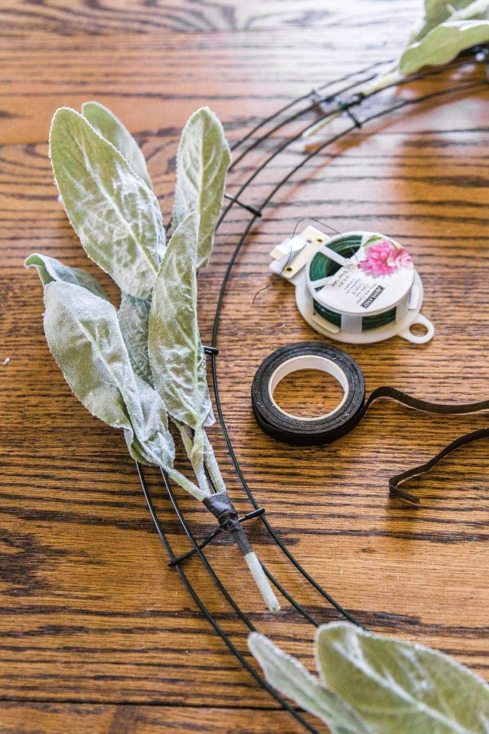 DIY Sage and Blush Spring Wreath | A step-by-step tutorial for making a spring wreath from scratch using artificial sage greenery and blush flowers for soft, romantic style.