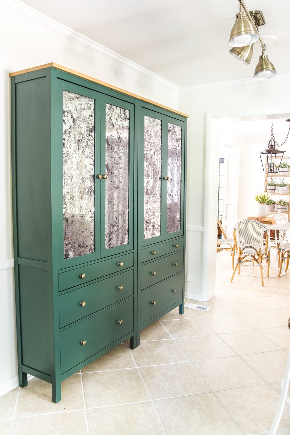 DIY IKEA Hemnes Pantry Cabinet | blesserhouse.com - antique mirror window film and Sherwin Williams Billiard