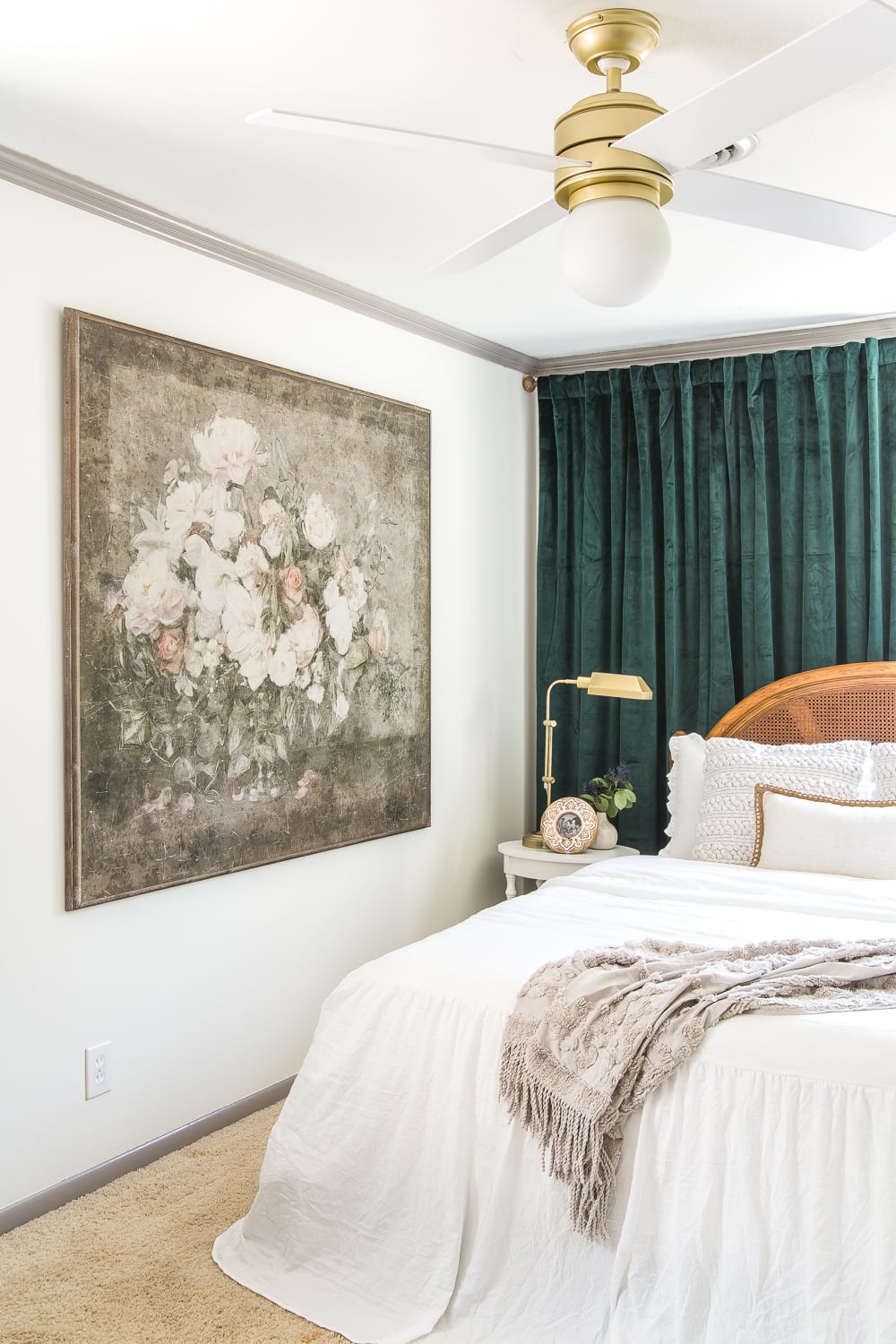 Vintage chic statement art in a guest bedroom