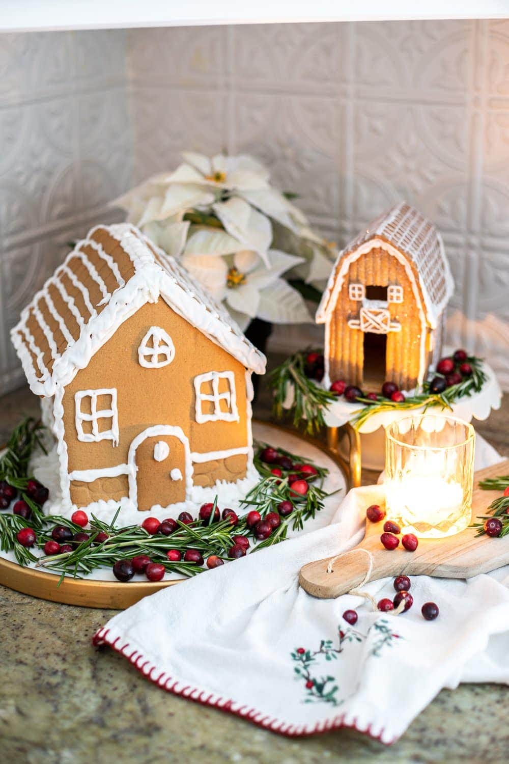 Display this pre-built gingerbread house on your kitchen countertops for a festive Swedish-inspired Christmas look