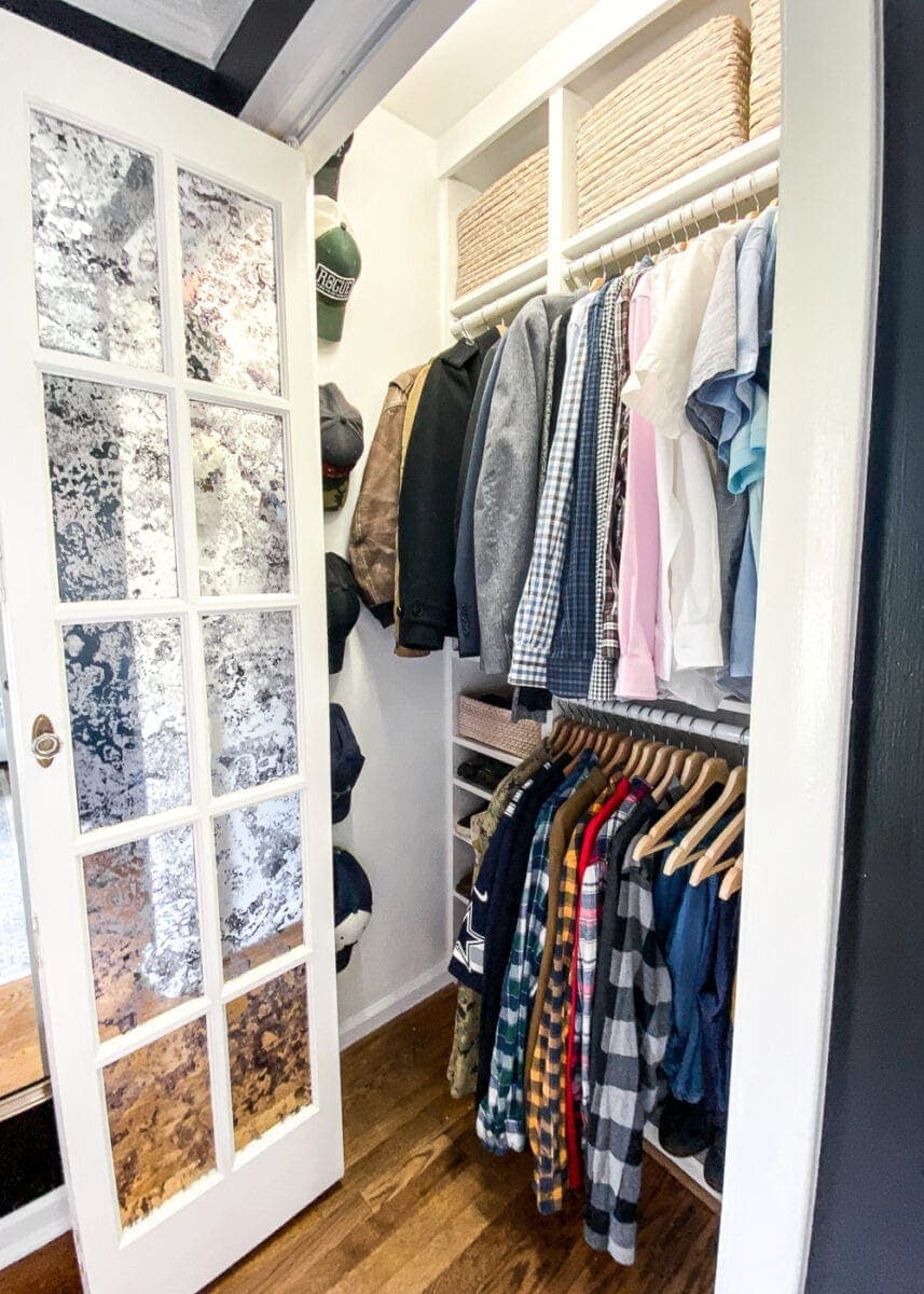 his and her DIY IKEA custom closets using Billy bookcases