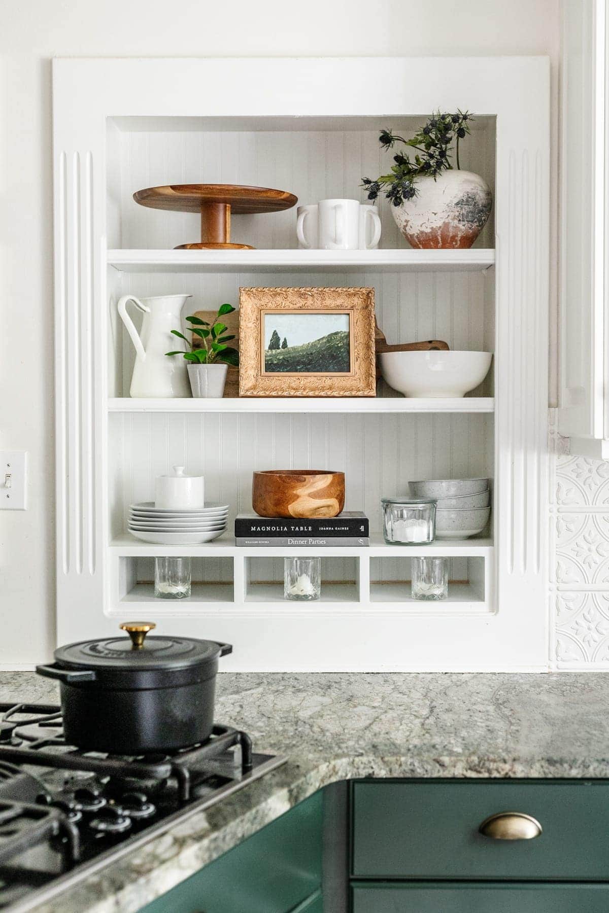 kitchen shelf decor with DIY art painting