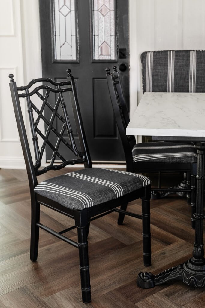 How to Reupholster Dining Chair Seats + Faux Bamboo Chair Makeover