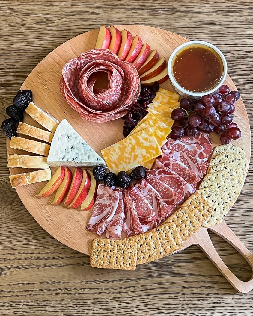simple charcuterie board with sweet ingredients added
