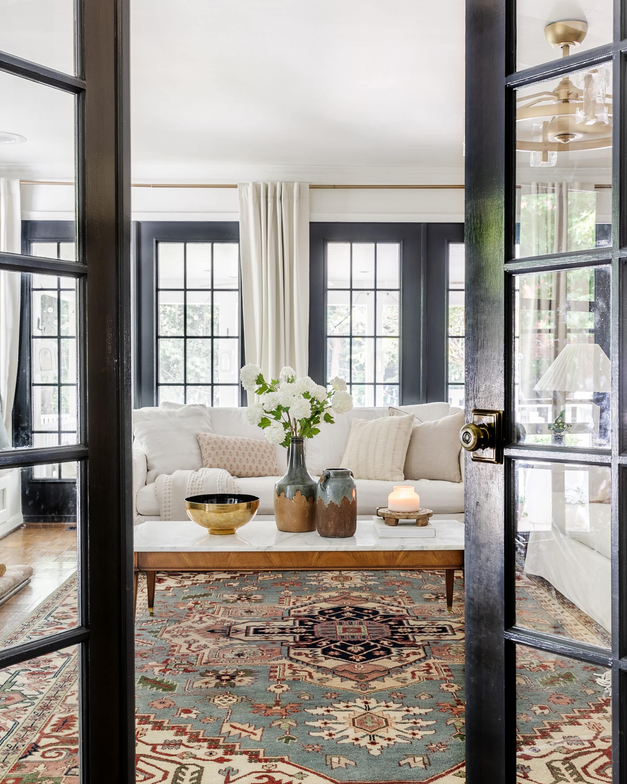 wall of french doors in living room