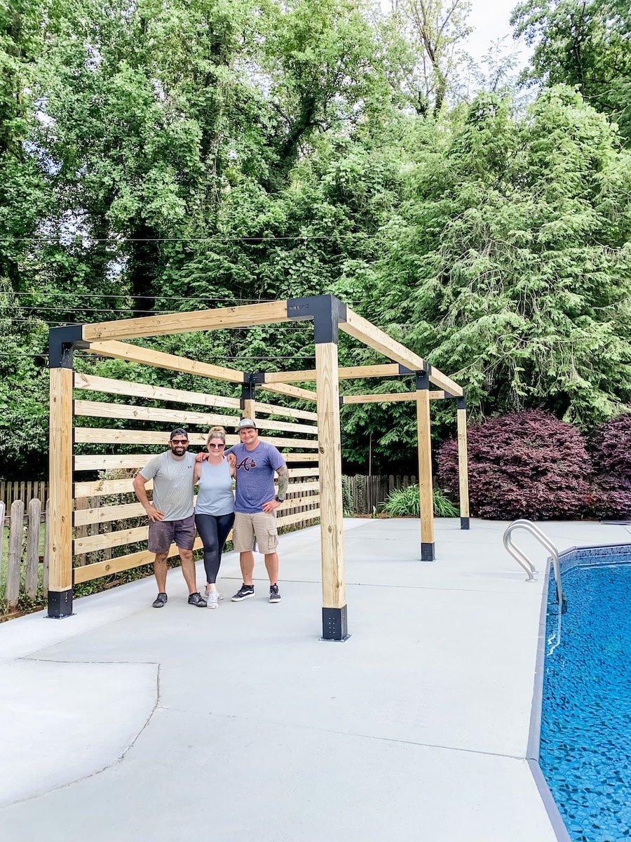 newly assembled wood diy cabana using a pergola kit from tojagrid