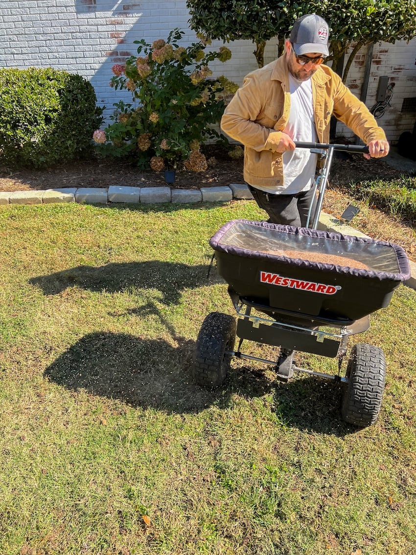 planting grass seed and fertilizer with a seed spreader