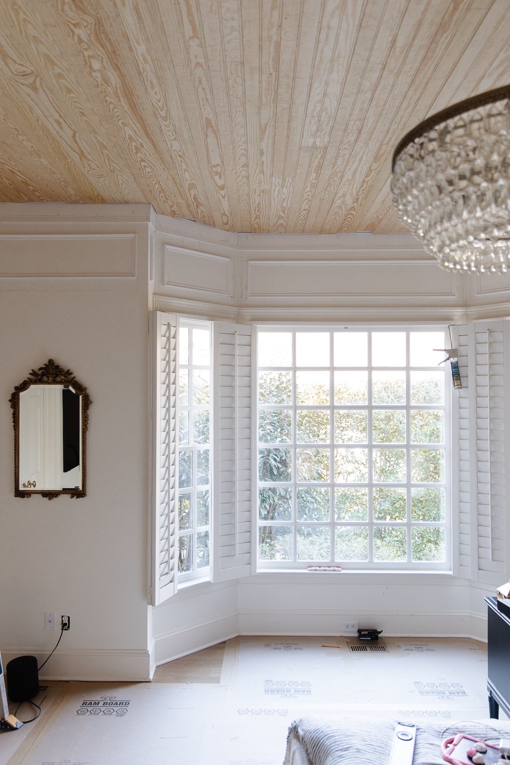 DIY beadboard to cover a textured ceiling