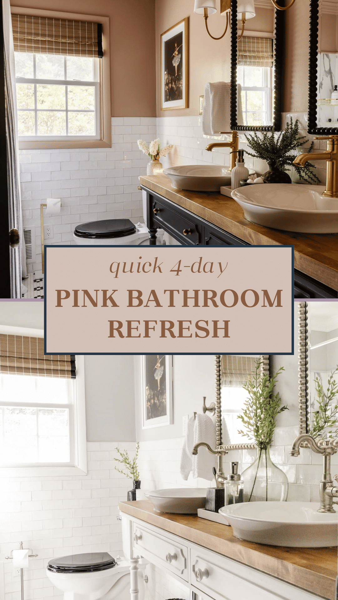 black and pink bathroom makeover before and after