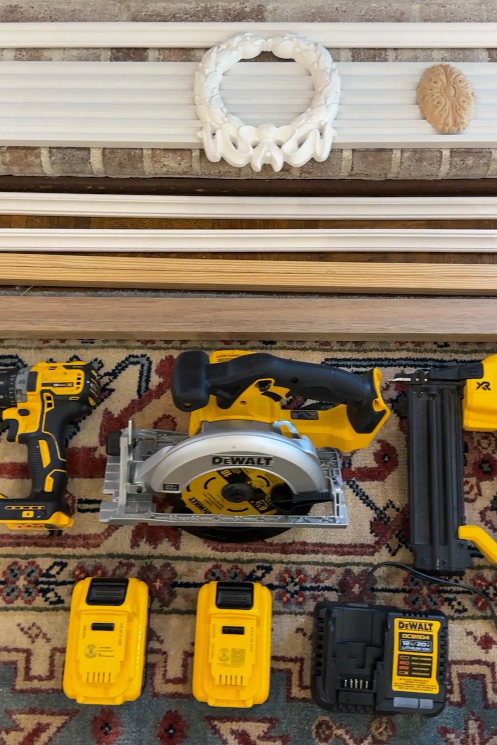 tools and supplies for fireplace molding makeover