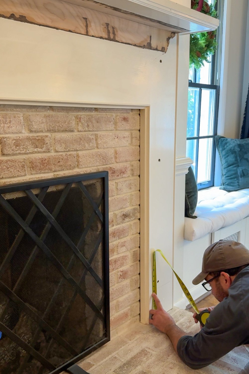 measuring to add molding to a fireplace