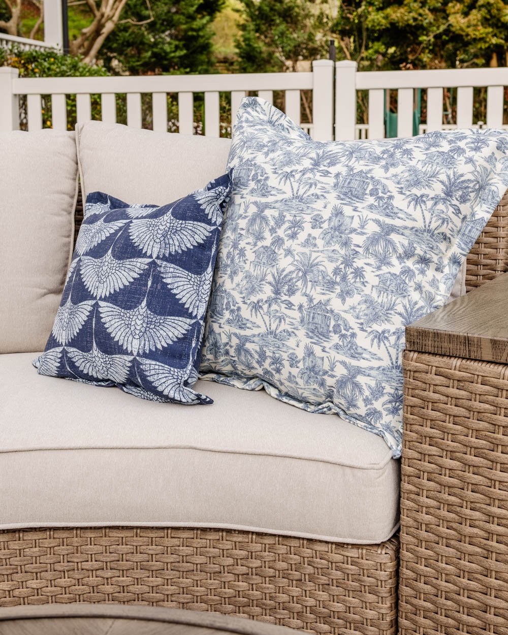 tropical toile outdoor pillow
