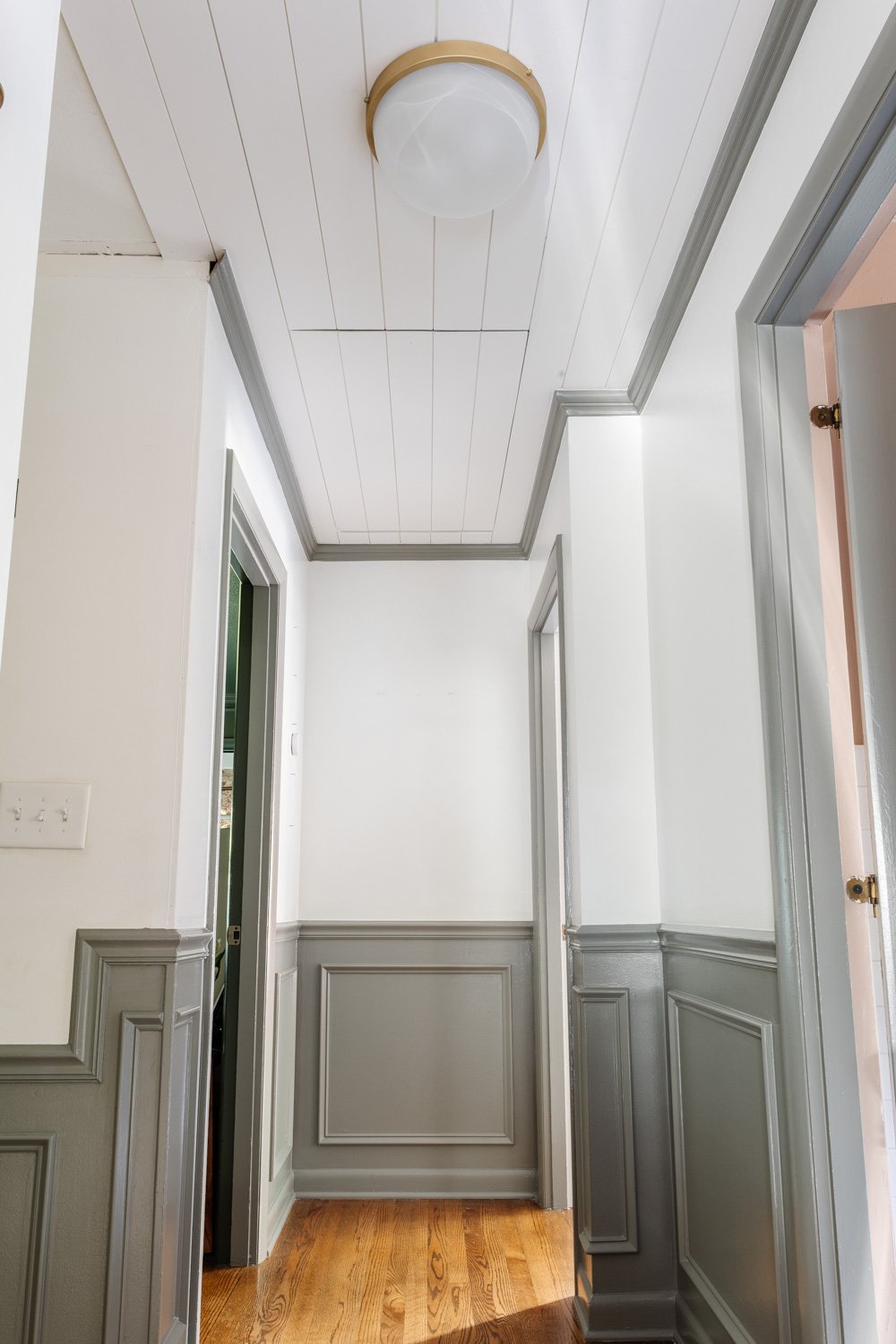 how to hide attic door in ceiling with tongue and groove shiplap