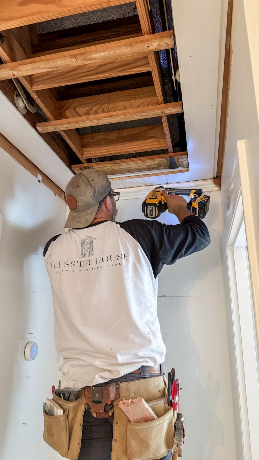 how to hide attic door in ceiling with tongue and groove