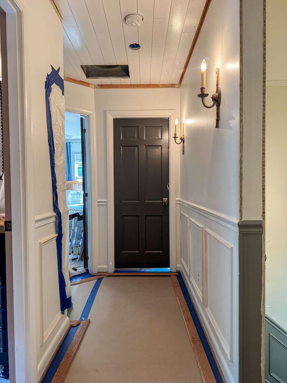 how to hide attic door in ceiling with tongue and groove