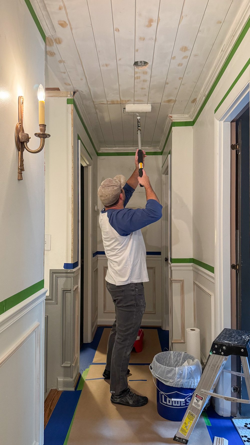 how to hide attic door in ceiling with tongue and groove