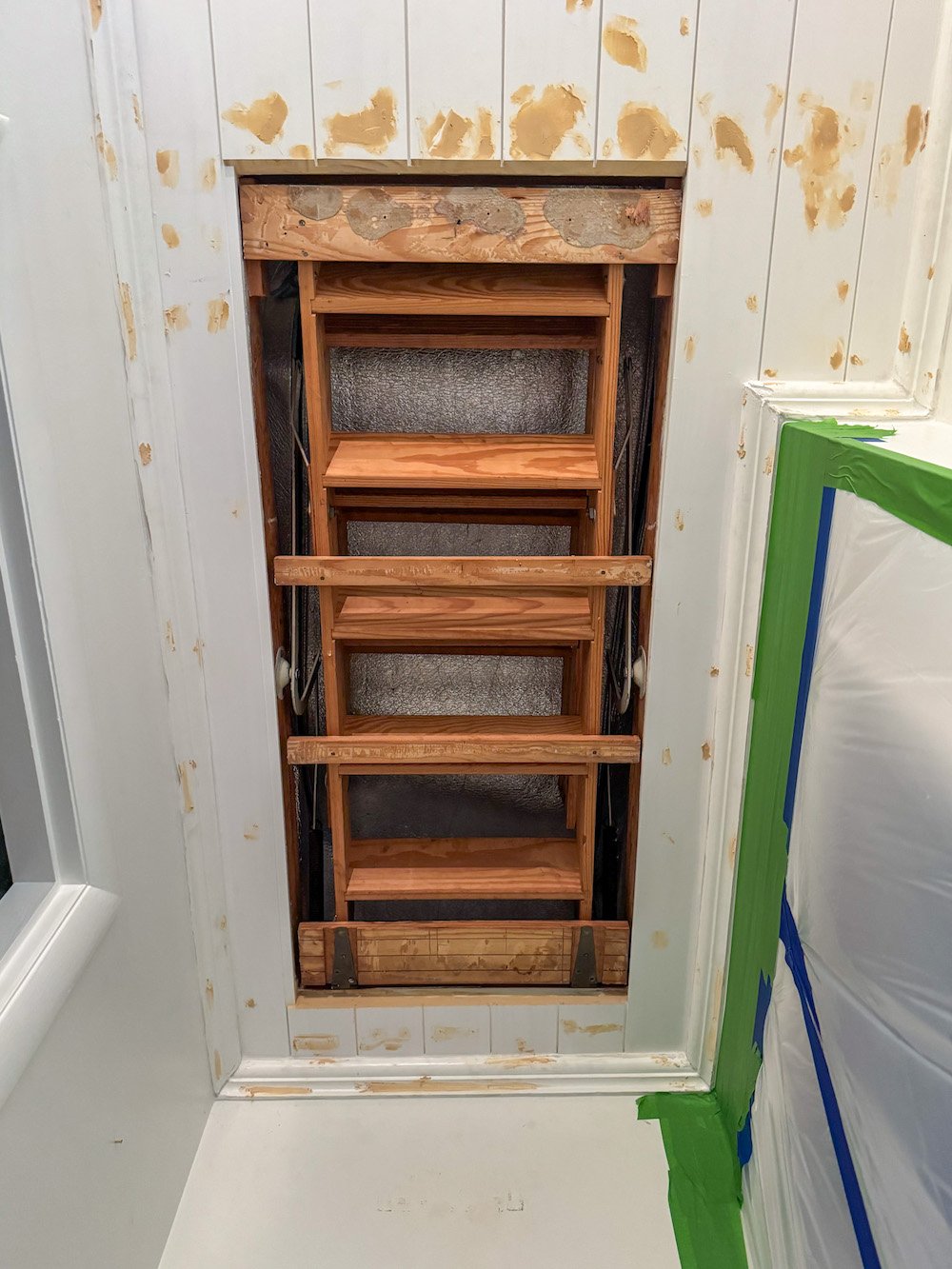 how to hide attic door in ceiling with tongue and groove