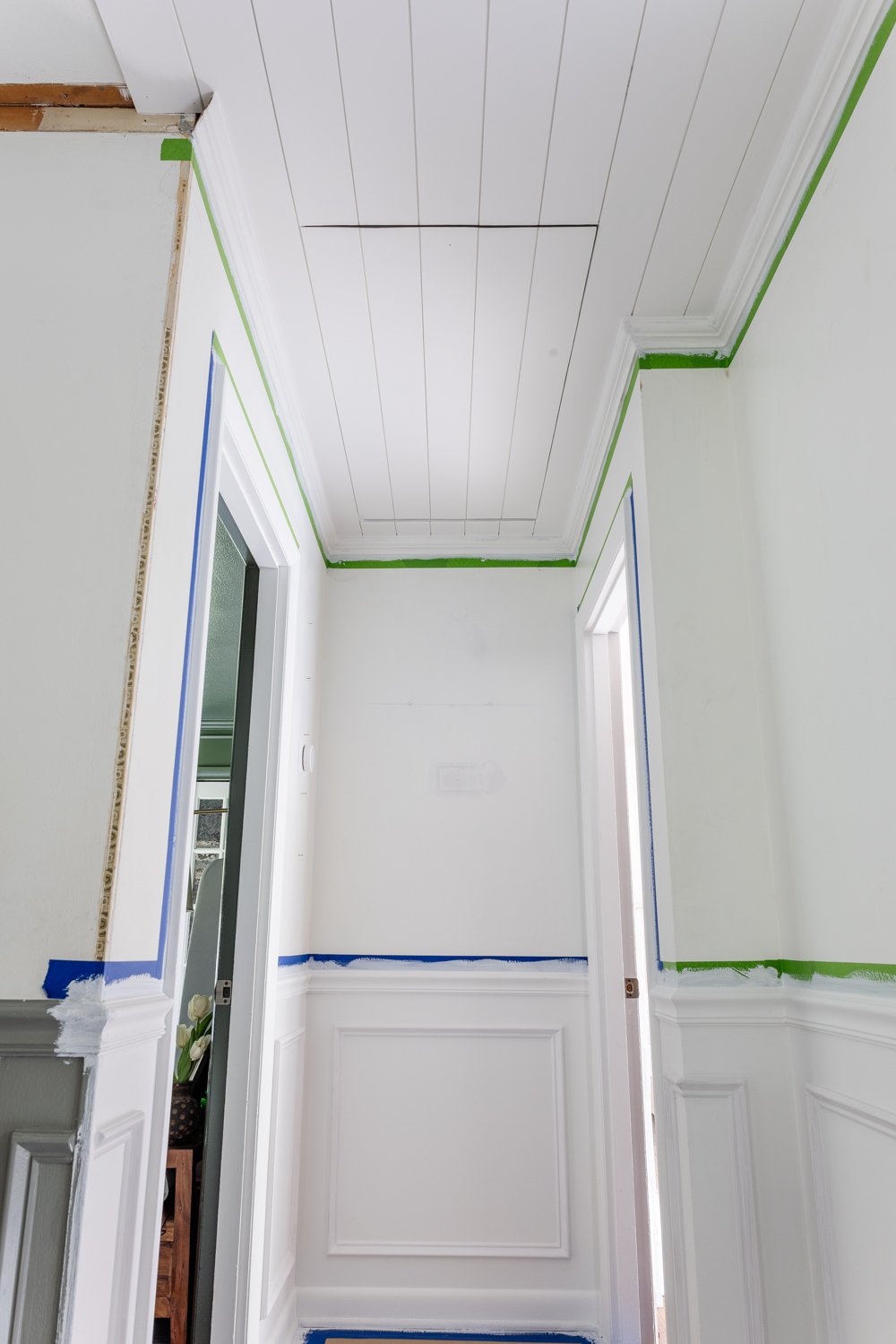 how to hide attic door in ceiling with tongue and groove
