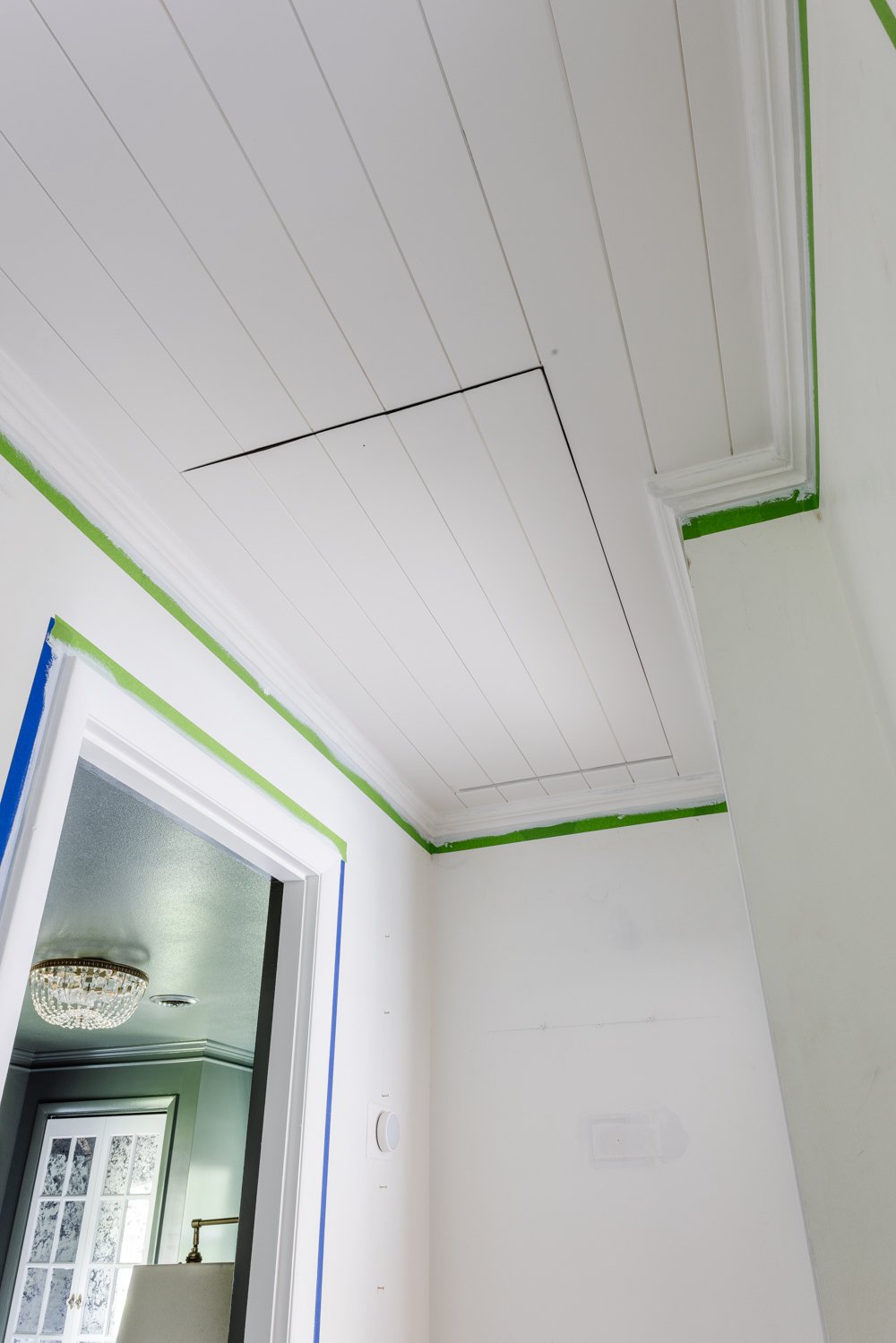 how to hide attic door in ceiling with tongue and groove