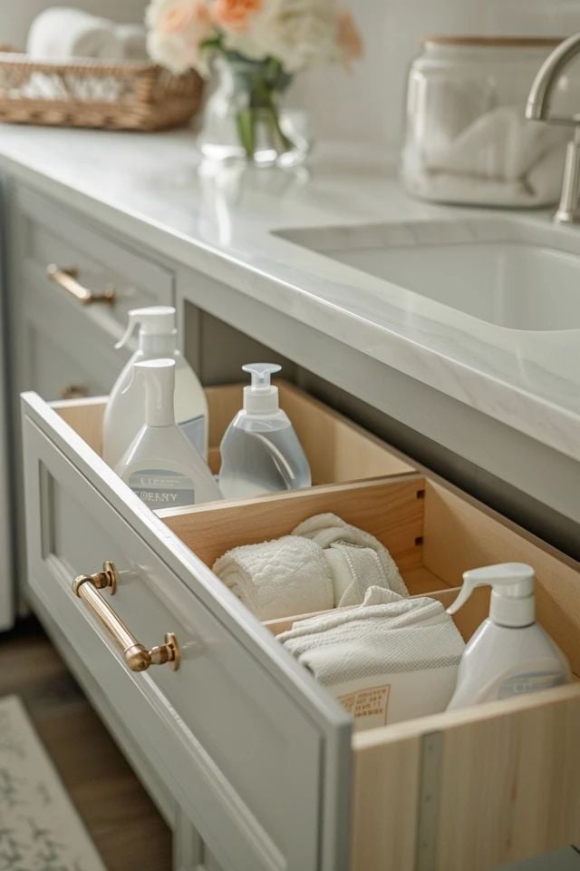 laundry room storage drawers for detergent