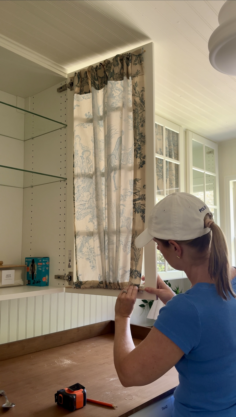 No Sew DIY Fabric Cabinet Doors That Hide Clutter in Style