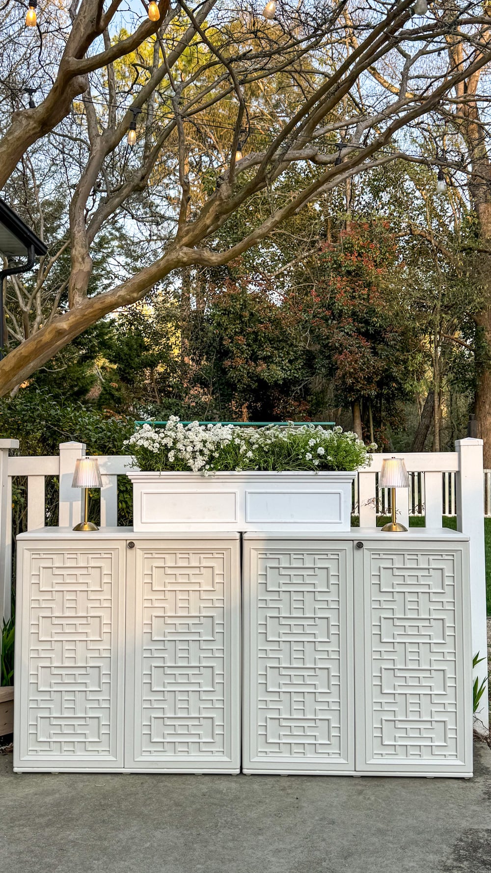 backyard party guest hosting station outdoor buffet table using deck boxes