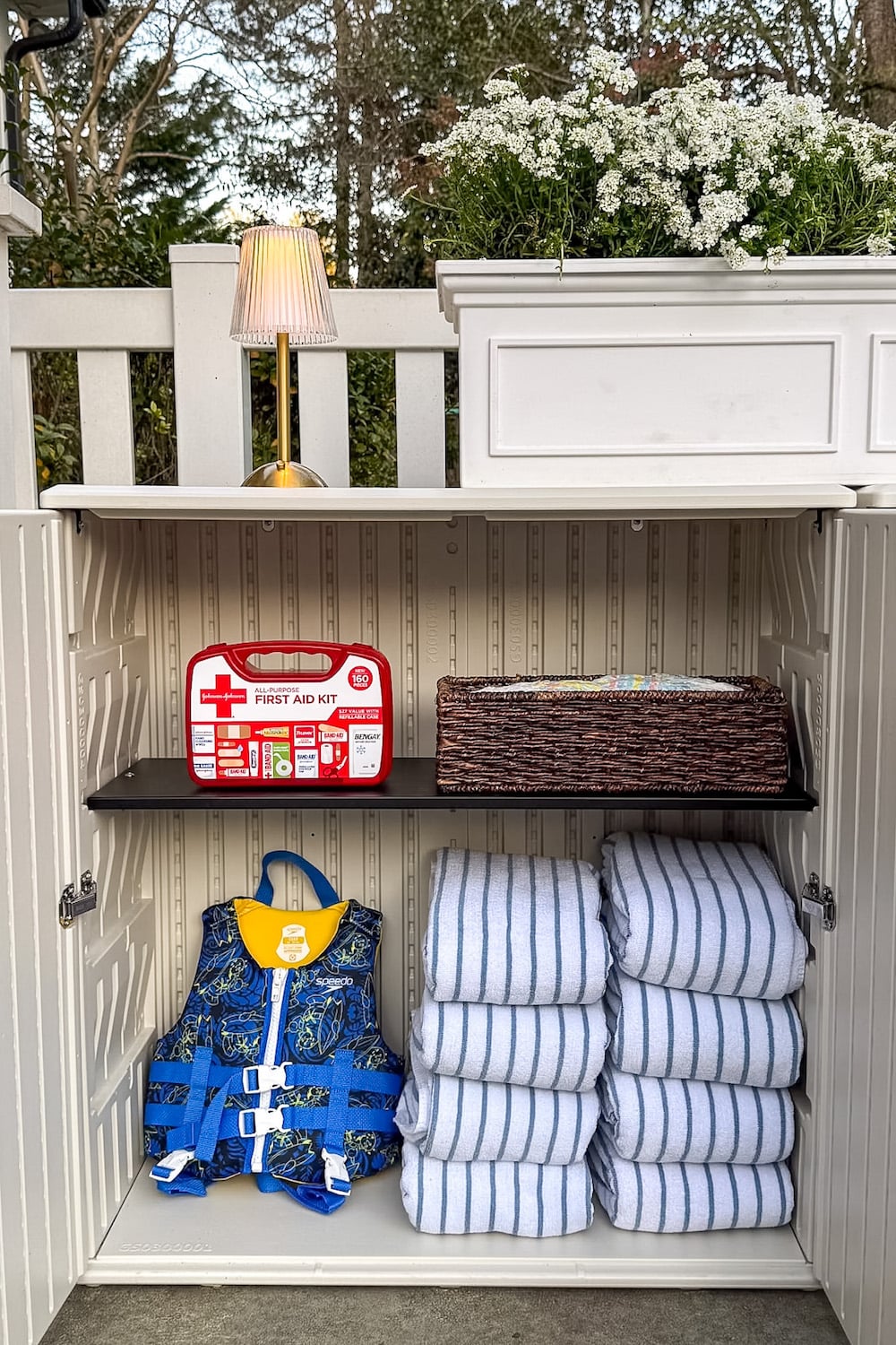 backyard party guest hosting station outdoor buffet table using deck boxes