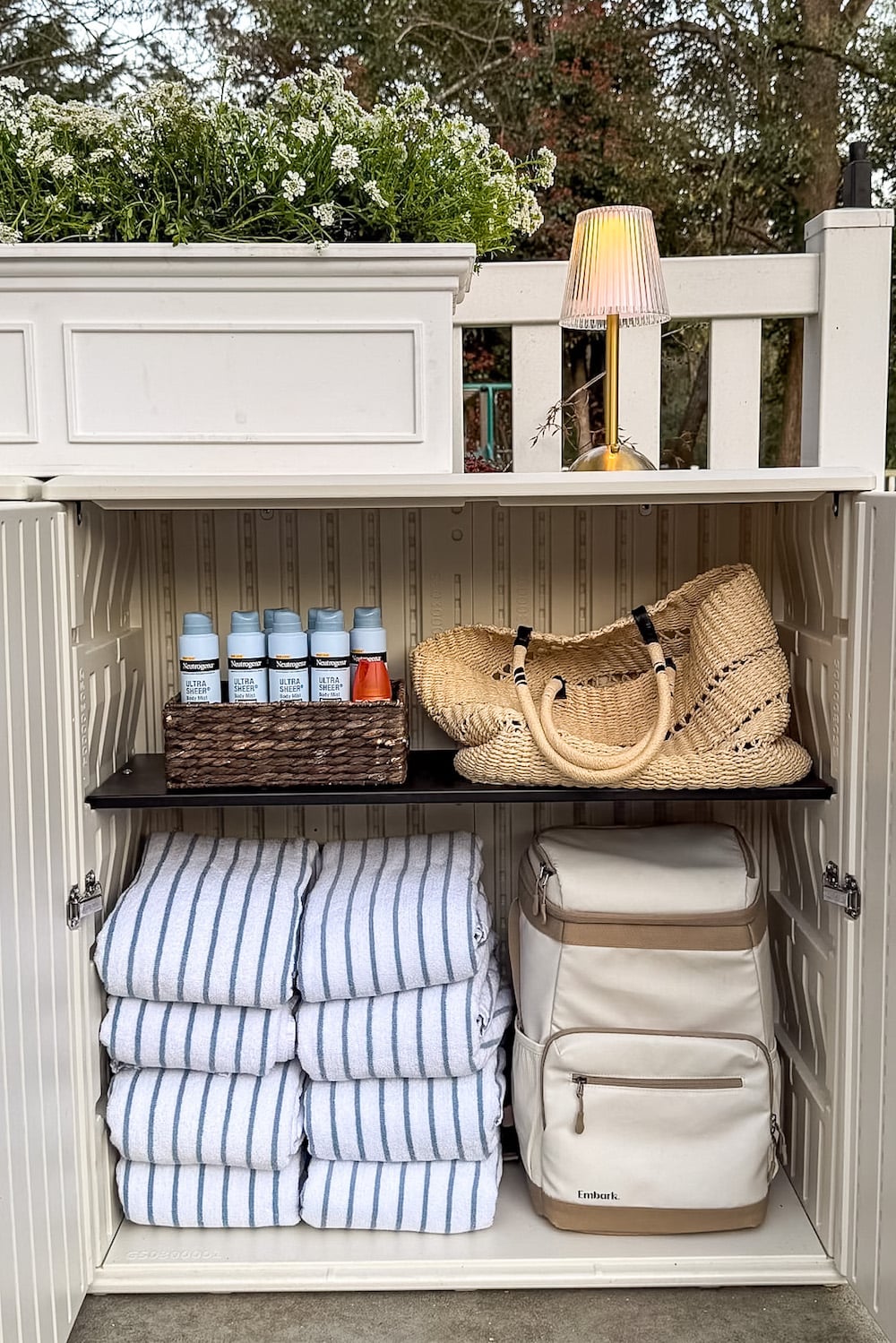 backyard party guest hosting station outdoor buffet table using deck boxes