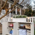 backyard party guest hosting station outdoor buffet table using deck boxes