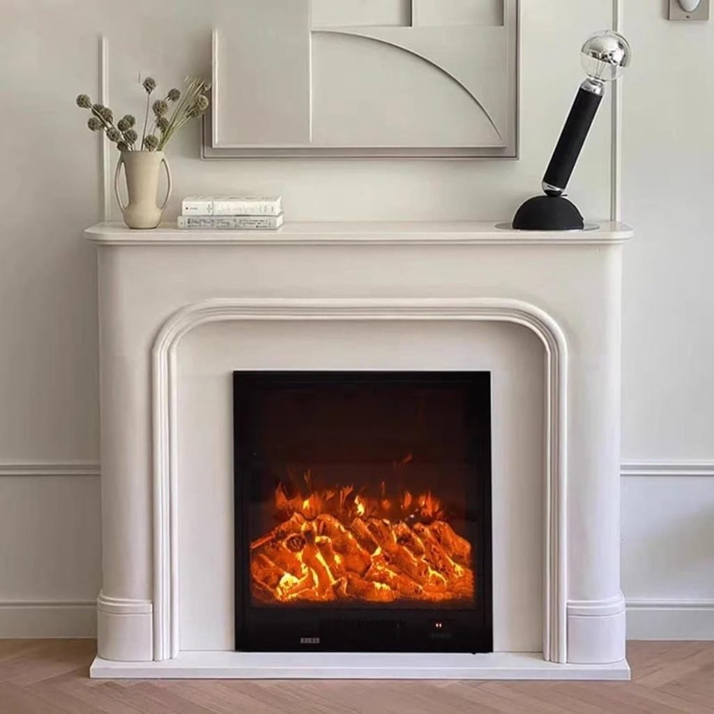 Curved Minimalist Plaster-Look French Style Electric Fireplace