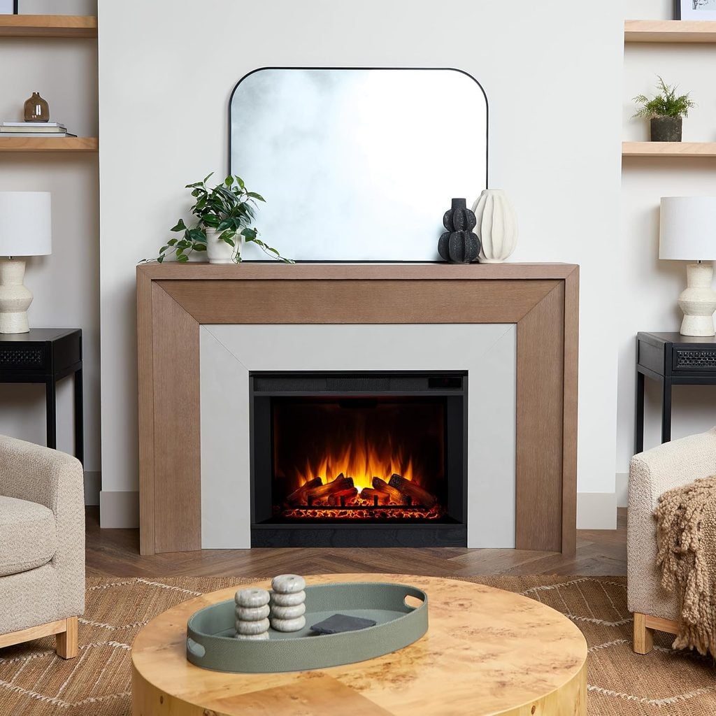 Modern Wood and Plaster Surround Electric Fireplace