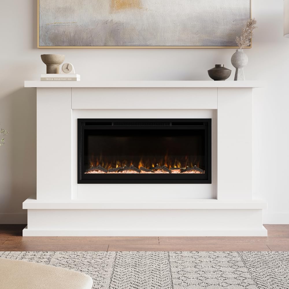 White Simple Modern Electric Fireplace