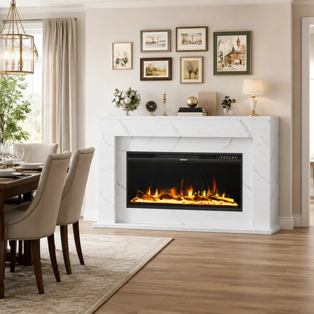 Sleek Marble Minimalist Electric Fireplace