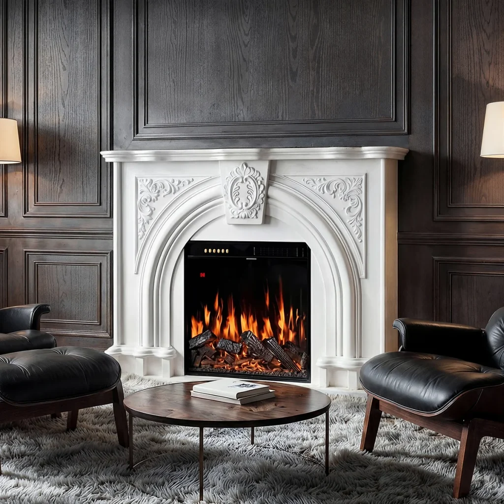 Ornate Carved French Electric Fireplace