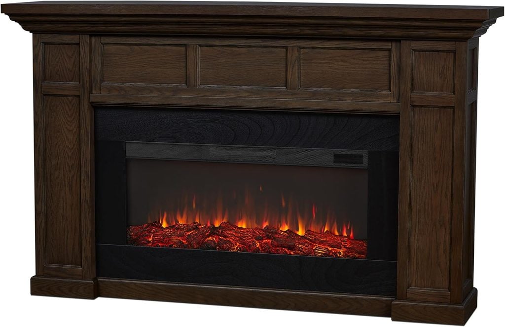Craftsman Aged Barrel-Stained Wood Electric Fireplace
